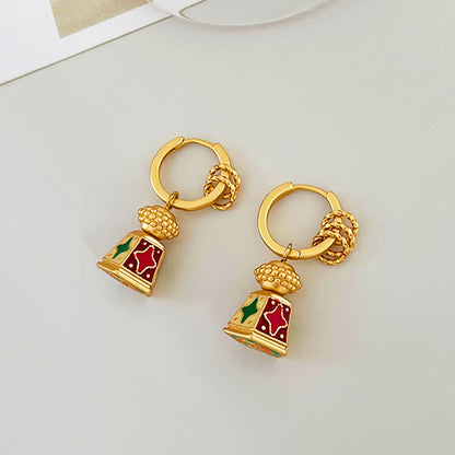 Chinese-Style Retro Enamel Oil-Drip Earrings for Women, Unique Design, Elegant and Chic, Luxury High-End Vintage Jewelry